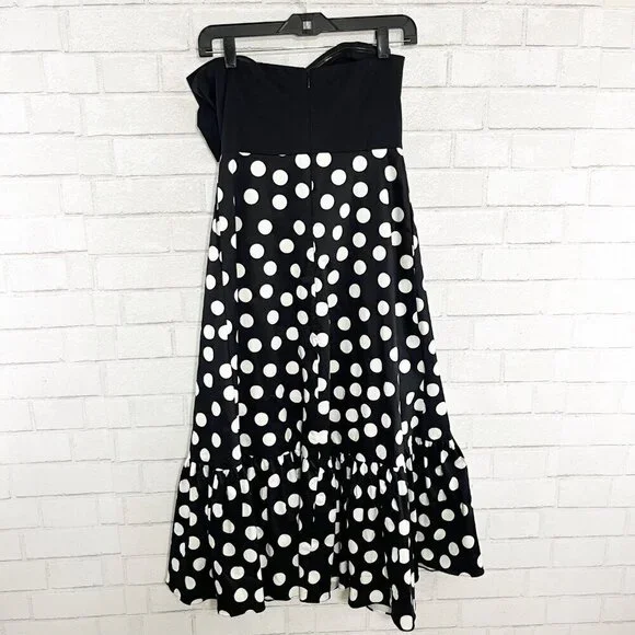 Hutch for Anthropologie Black & White Polka Dot Strapless Dress with Bow Size 4P - Picture 4 of 13